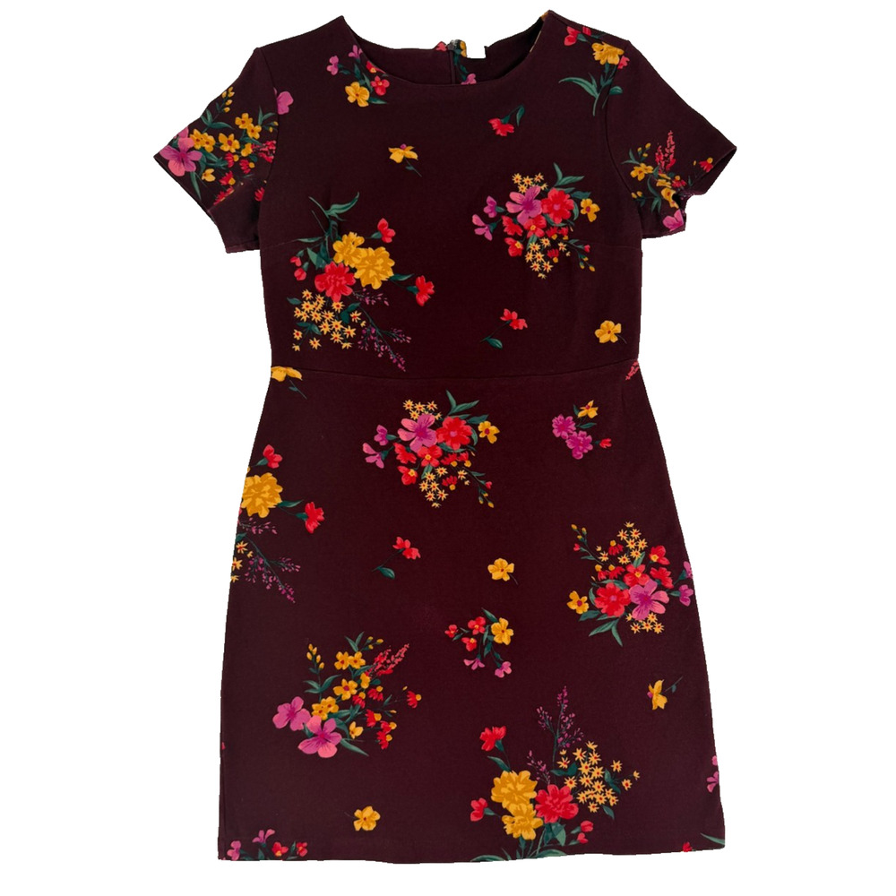 Old Navy Dress Womens M Floral Short Sleeve A Line Maroon Multicolor